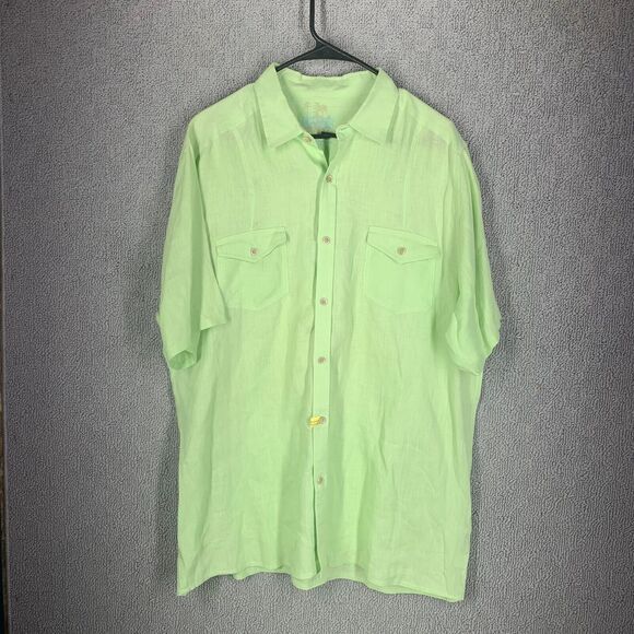Islander Shirt Mens‎ Large Mint Green 100% Linen Hawaiian Resort Club Casual - Picture 1 of 5